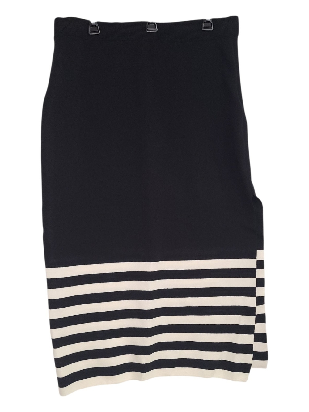 NWT Edited by Remi Bader Knit Midi Skirt Black White Striped Side Slit XL